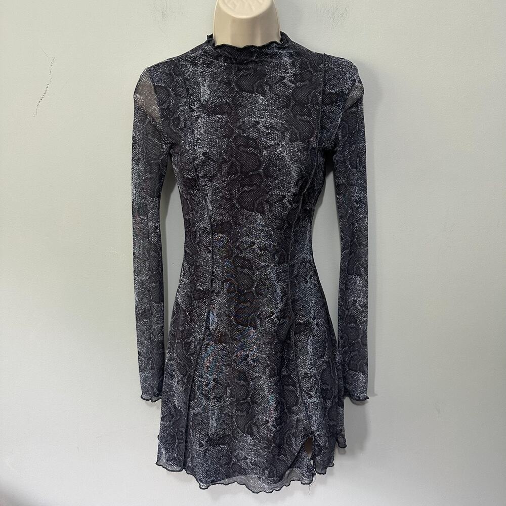 ACW Dress Womens XS Blue Mesh Snakeskin Mini Edgy Fairy Grunge Indie Sleaze